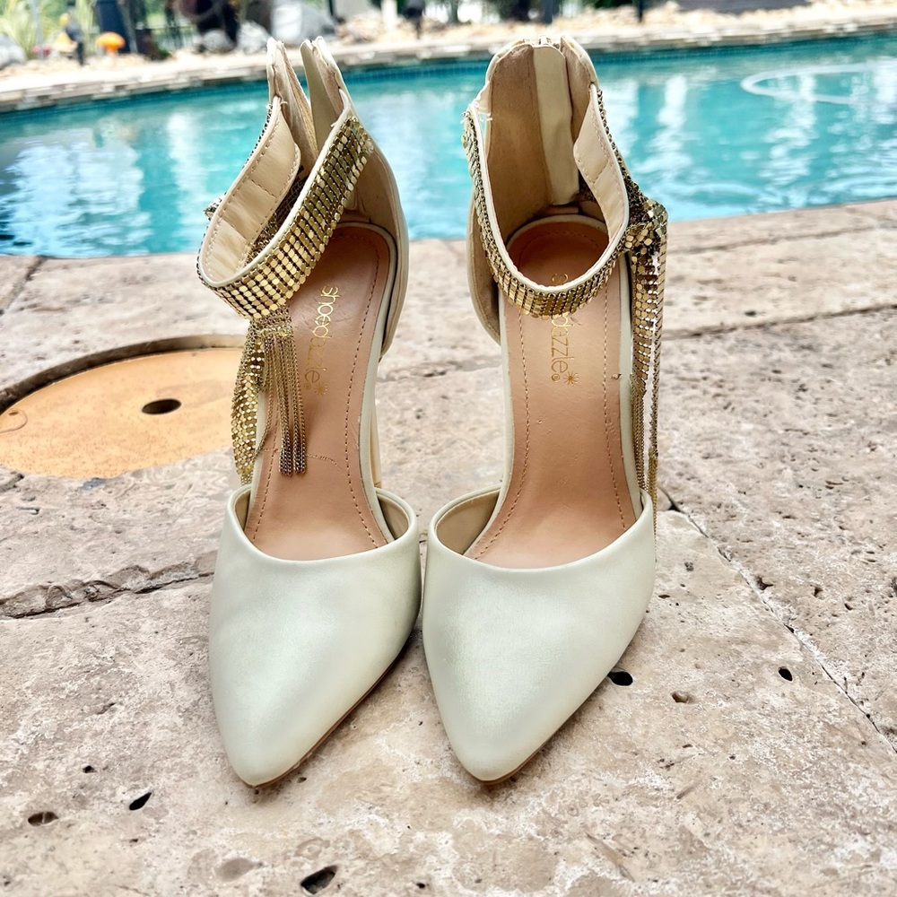 Shoedazzle AYESHA Ankle Strap Chain Stiletto Closed Toe Pump - Picture 6 of 13